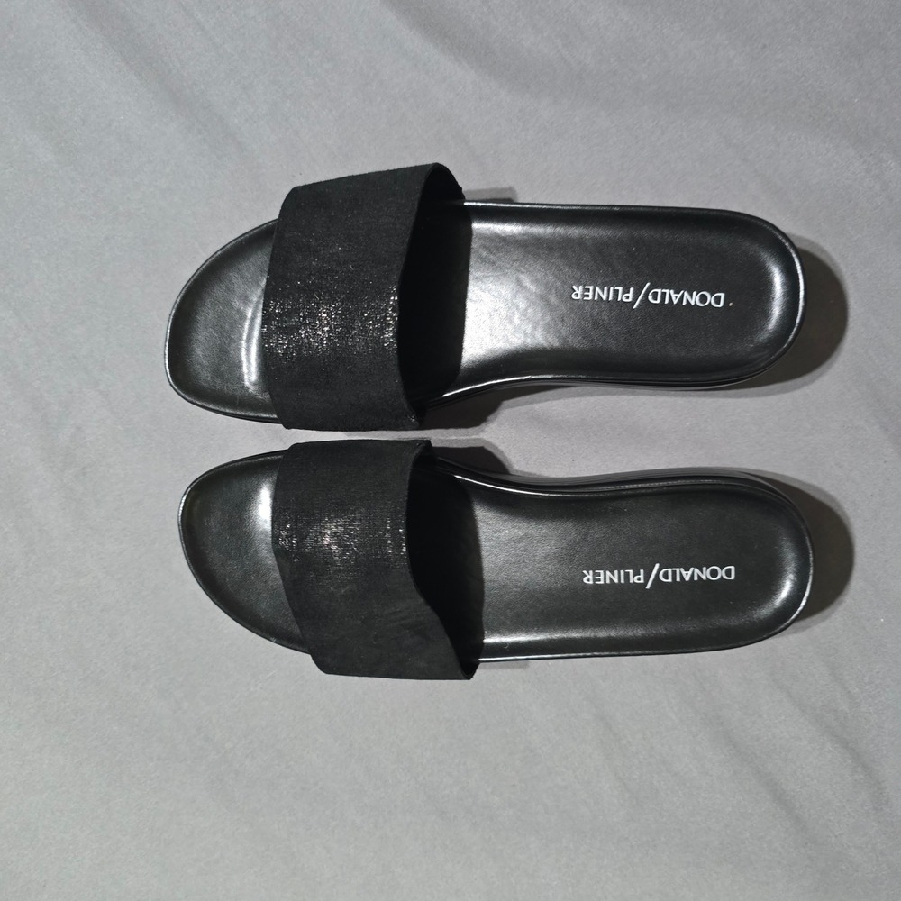 Donald Pliner Fiji Platform Slide Women 6.5 Black Metallic Suede Wedge Sandal